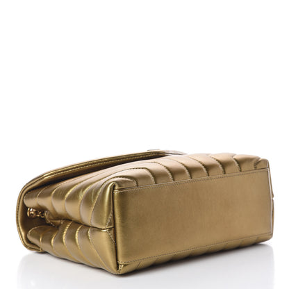Saint Laurent Metallic Calfskin Y Quilted Small Loulou Monogram Chain Satchel Gold 4 of 12