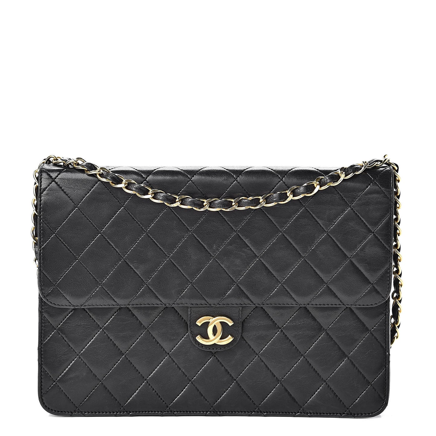 Lambskin Quilted Medium Single Flap Black