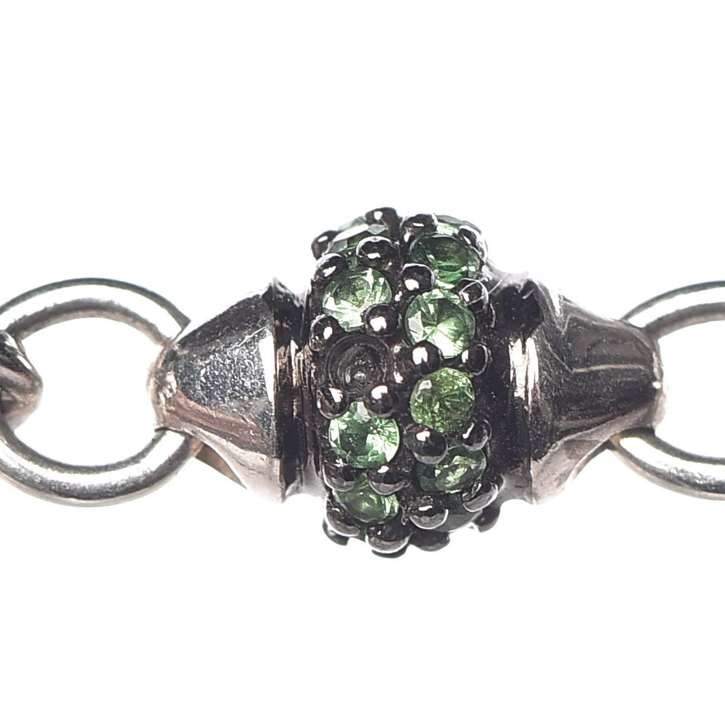 Sterling Silver Malachite Green Onyx Tsavorite Batu Dot Station Necklace