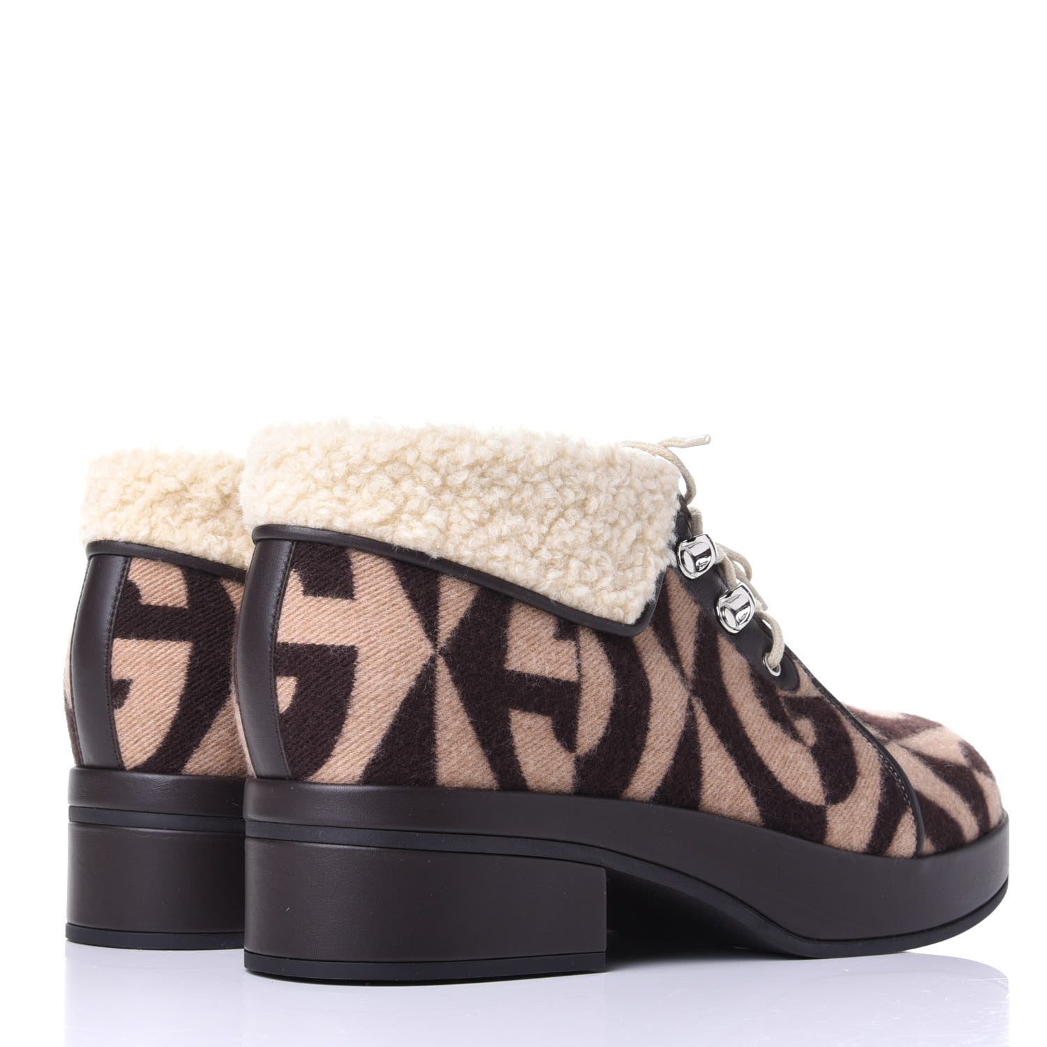 Gucci Wool Faux Shearling G Rhombus Womens Victor Ankle Boots 41 Beige Cocoa 4 of 10