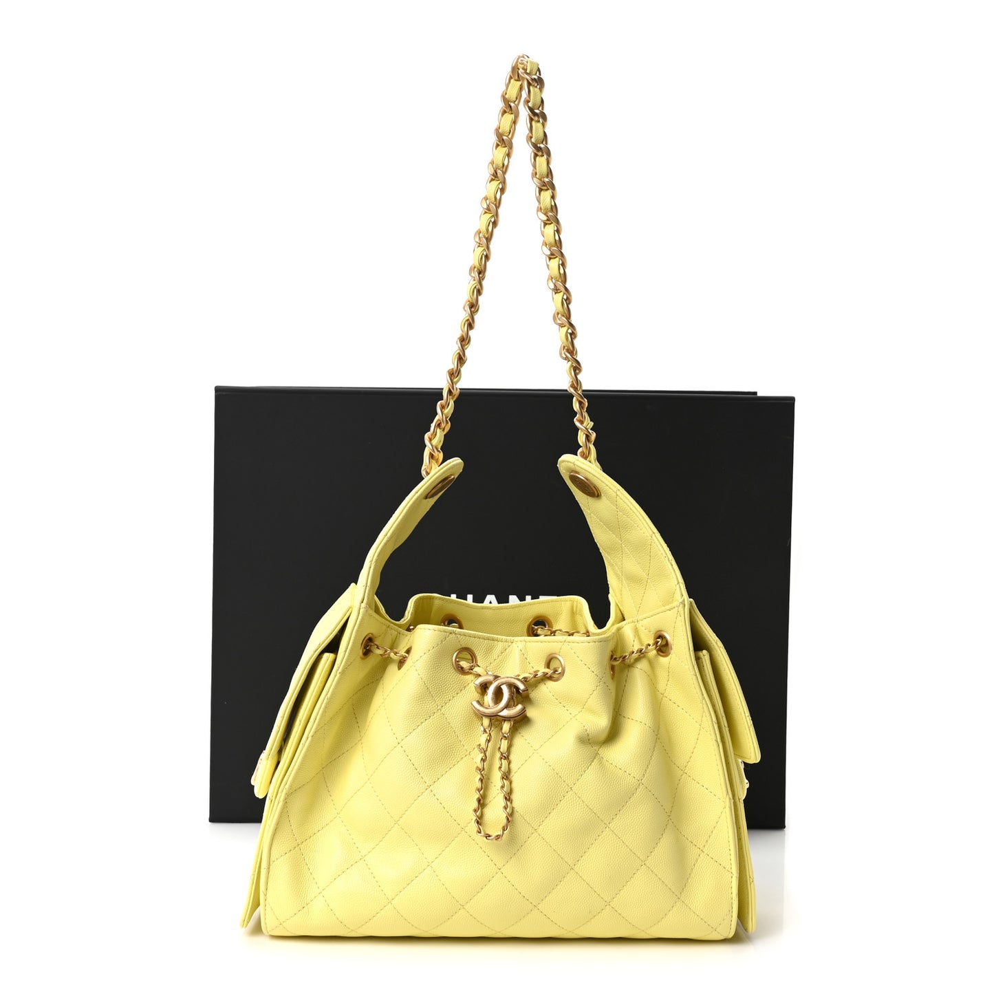 Caviar Quilted Small Chanel 25 Handbag Light Yellow