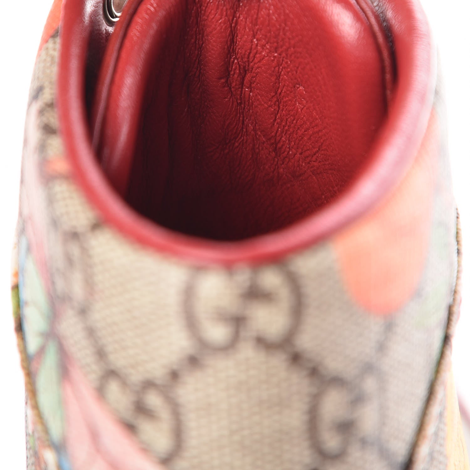 Gucci GG Supreme Monogram Tian Womens High Top Sneakers 34 Beige Multicolor Red 10 of 15