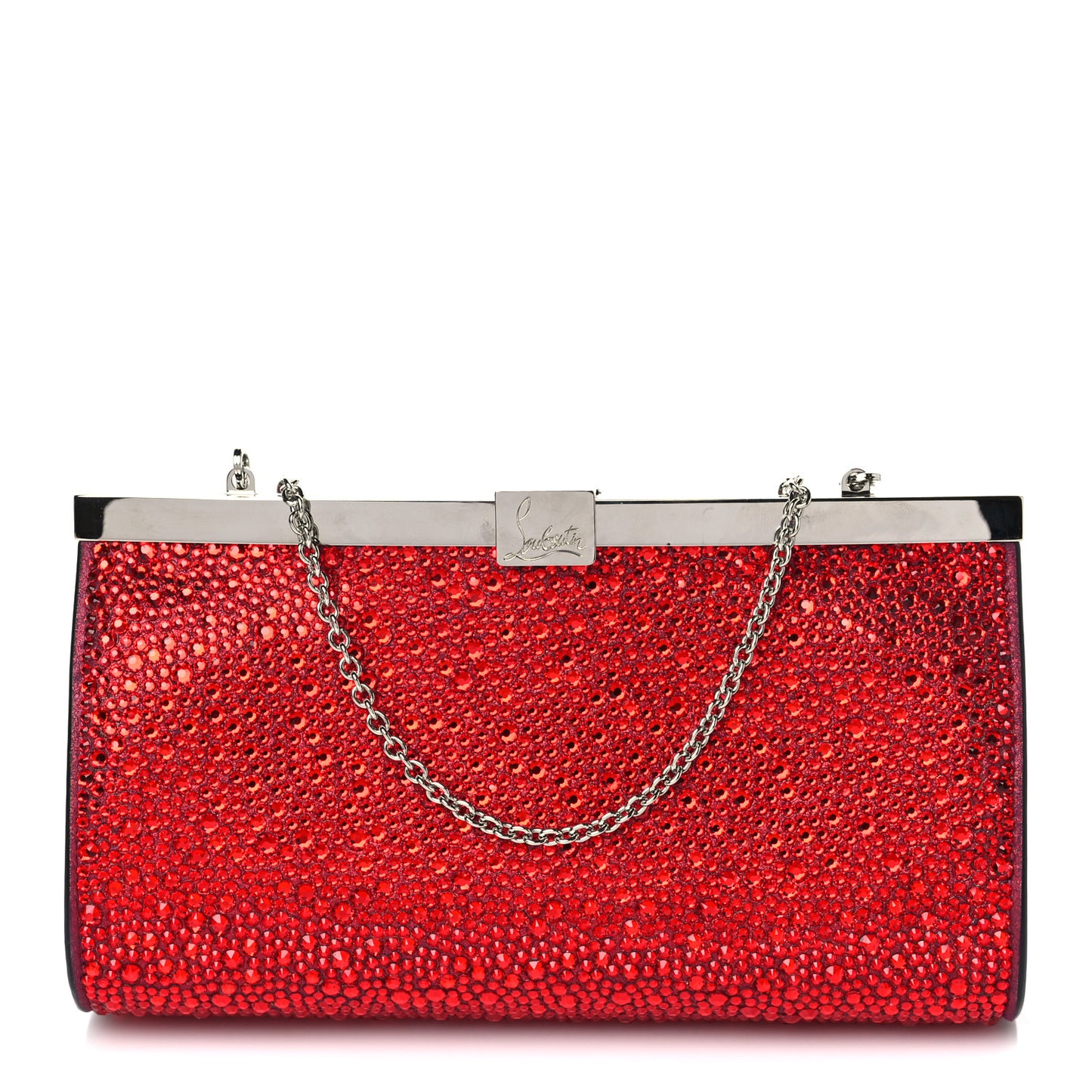 Suede Crystal Strass Small Palmette Clutch Red