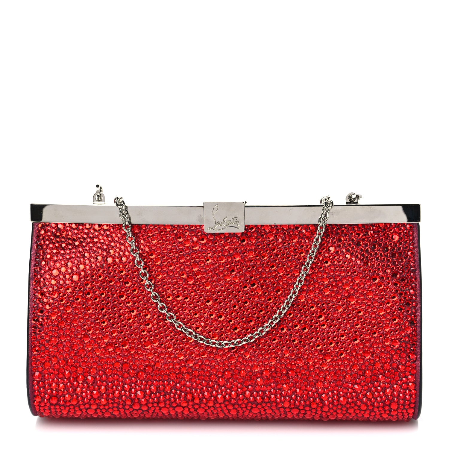 Christian Louboutin Suede Crystal Strass Small Palmette Clutch Red 1 of 8
