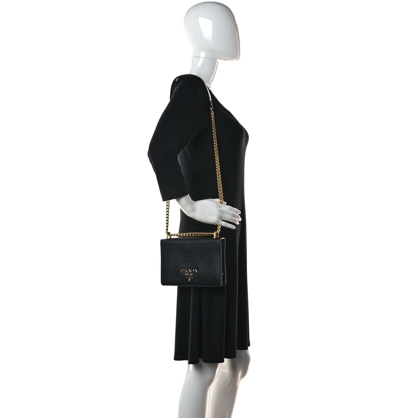 Saffiano Soft Calfskin Chain Crossbody Bag Black