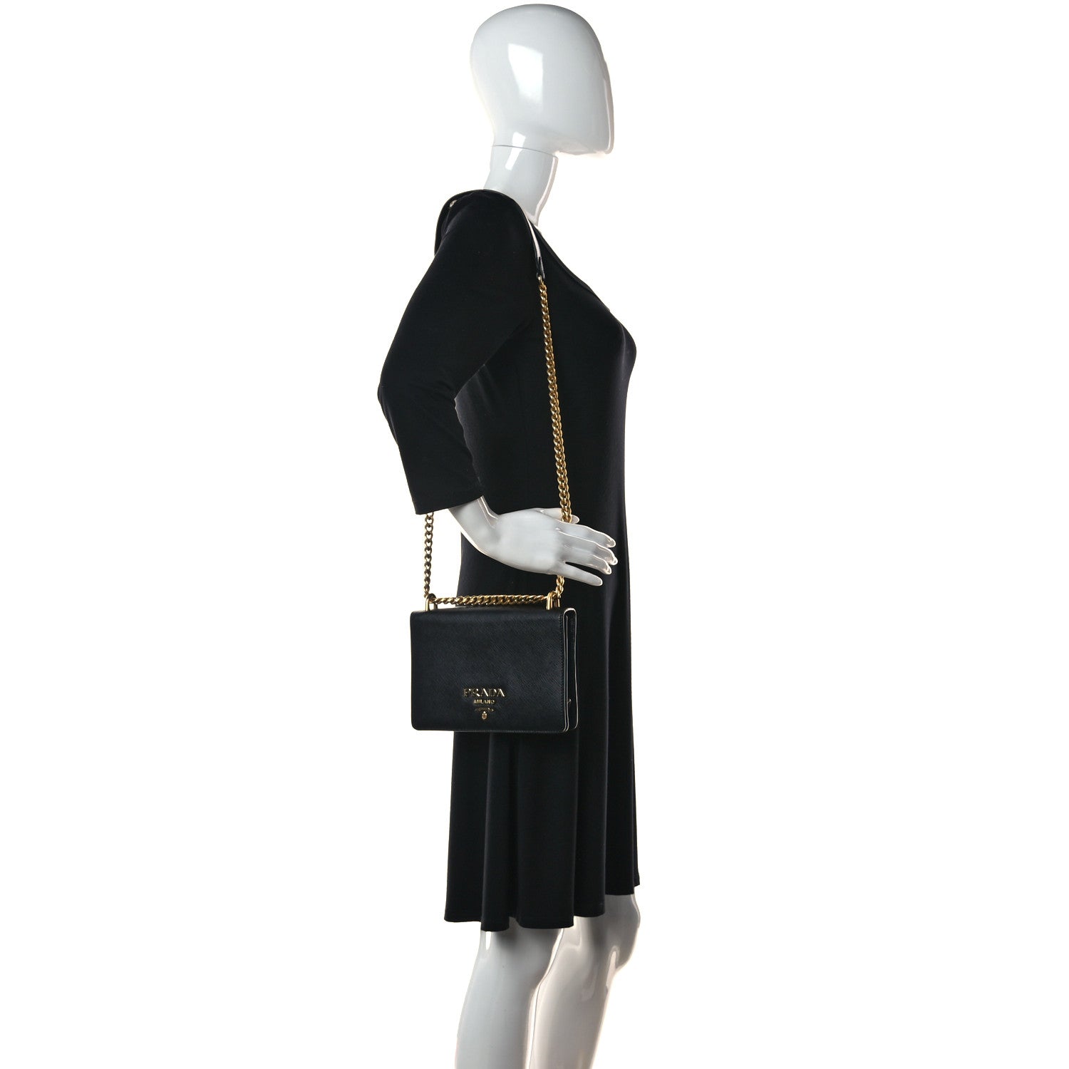 Prada Saffiano Soft Calfskin Chain Crossbody Bag Black 2 of 9