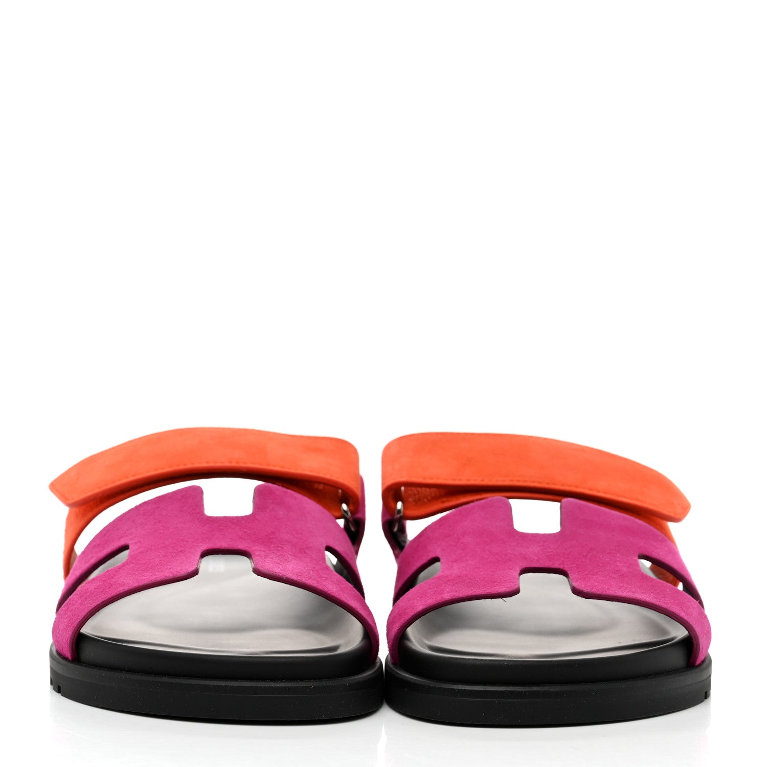 Hermes Suede Goatskin Womens Chypre Sandals 37.5 Rose Chapas Orange Synthetique 2 of 8