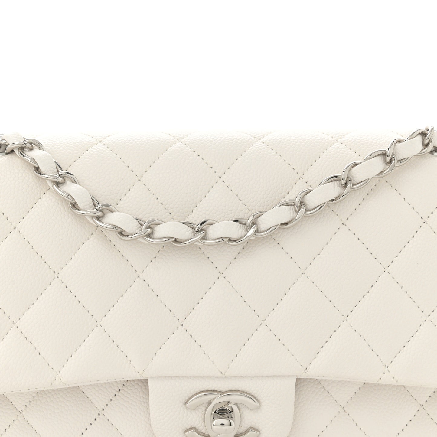 Caviar Quilted Medium Double Flap White
