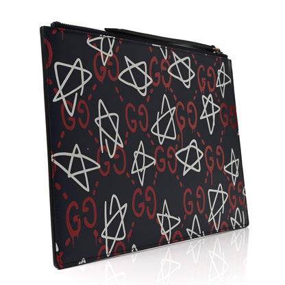 Gucci Calfskin GucciGhost Print Pouch Blue Agata Hibiscus Red 3 of 10