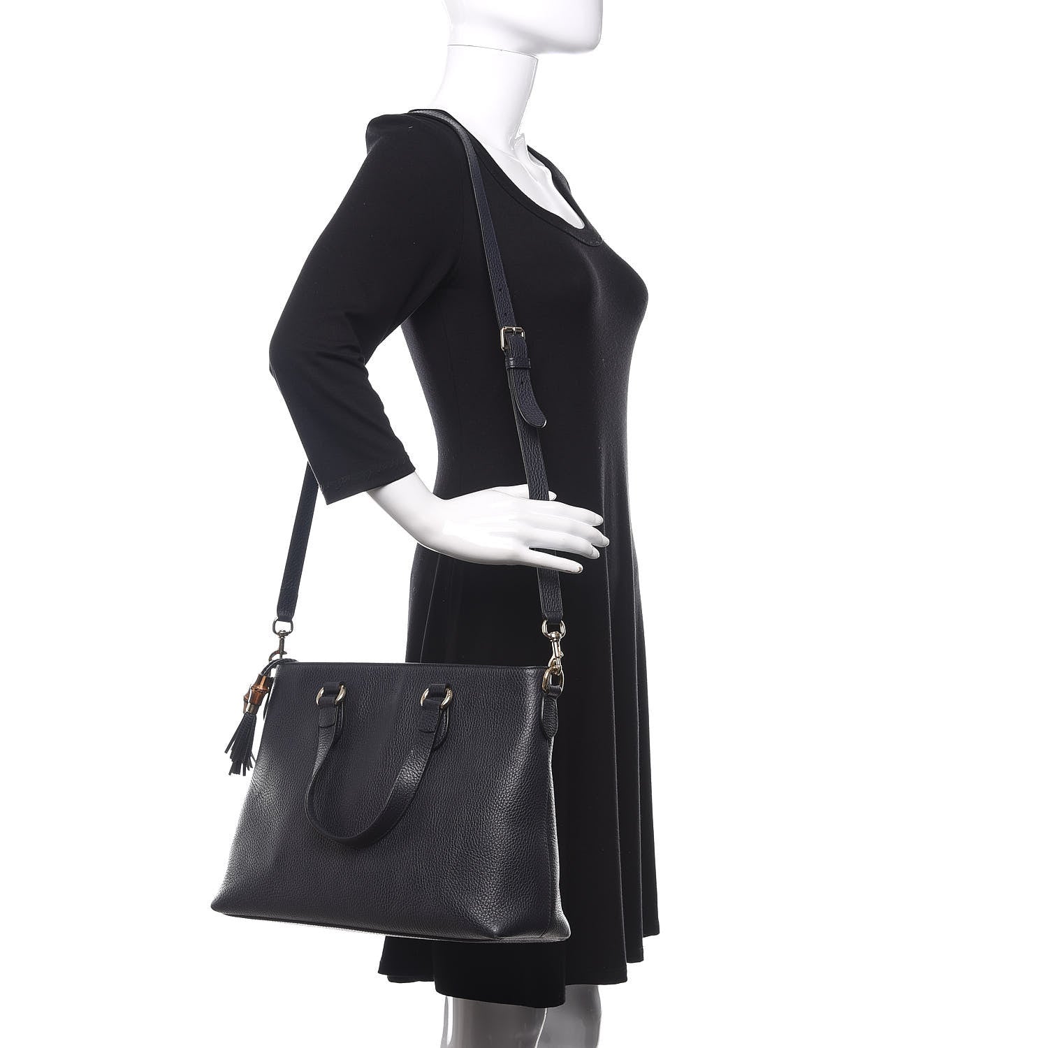 Gucci Calfskin Bamboo Tassel Top Handle Tote Blue 2 of 13