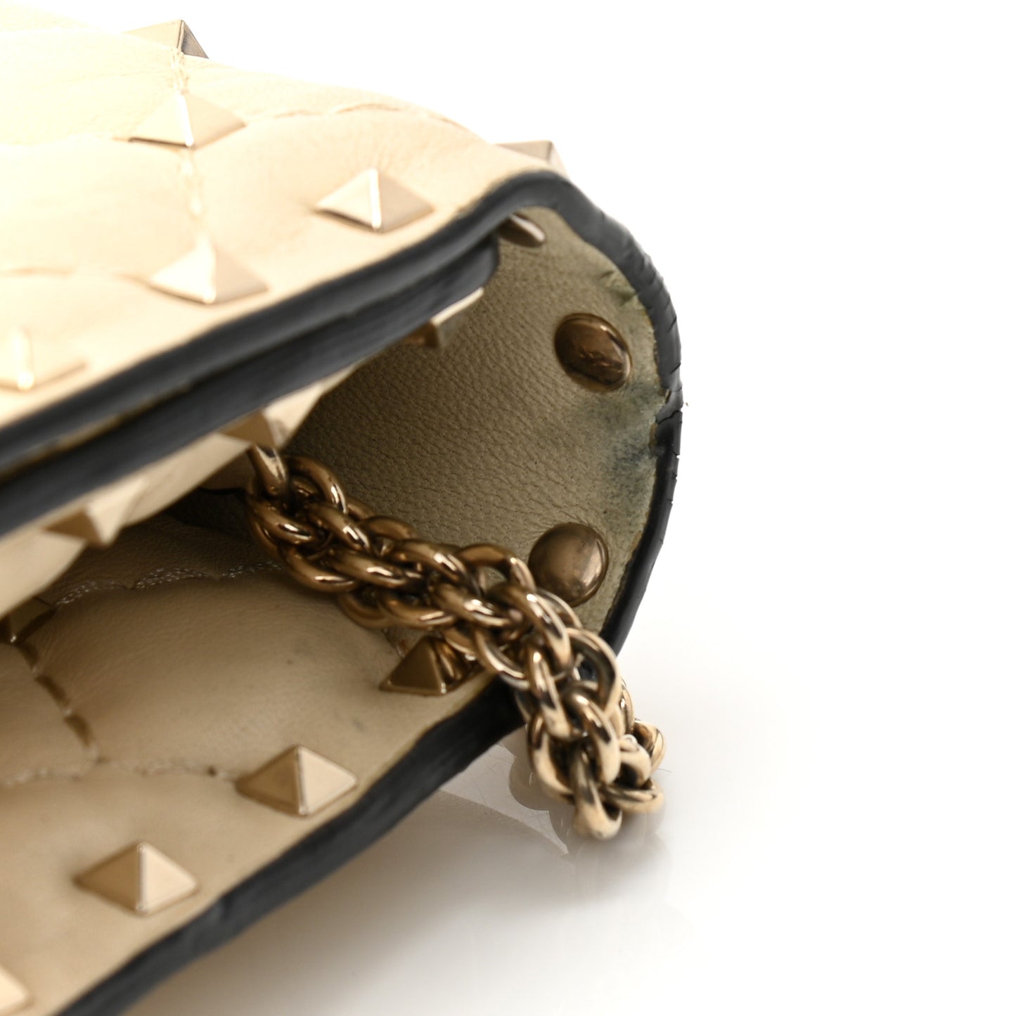 Nappa Rockstud Spike Wallet on Chain Light Ivory