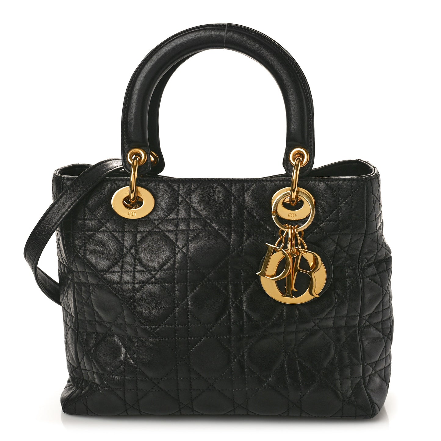 CHRISTIAN DIOR Lambskin Cannage Medium Lady Dior Black