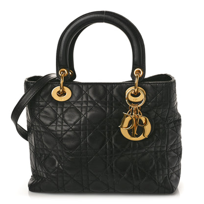 Christian Dior CHRISTIAN DIOR Lambskin Cannage Medium Lady Dior Black 1 of 11