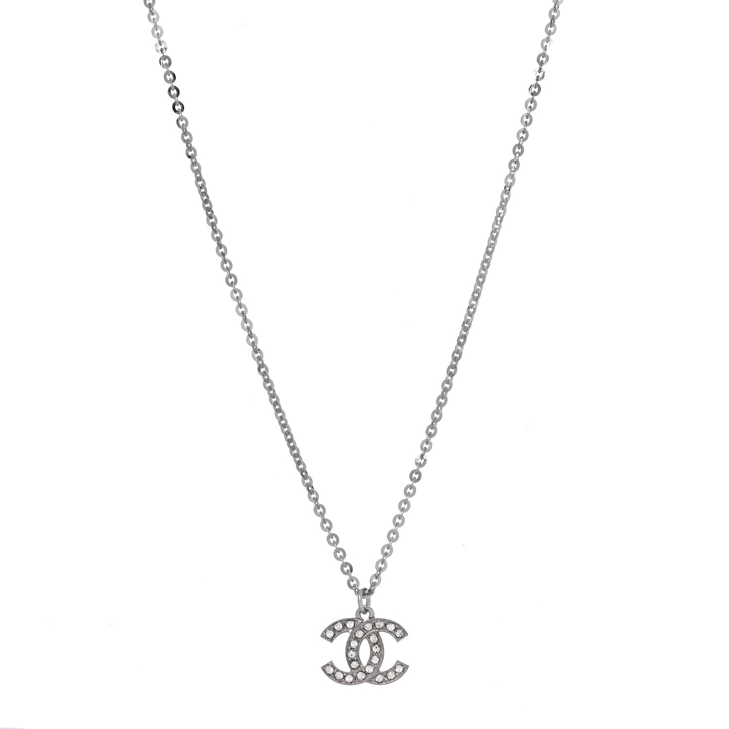 Chanel Crystal Timeless CC Necklace Silver 1 of 6