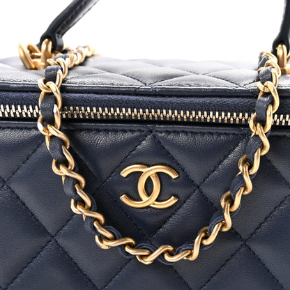 Chanel Lambskin Quilted Metal Small Top Handle Vanity Case With Chain Blue 8 of 11