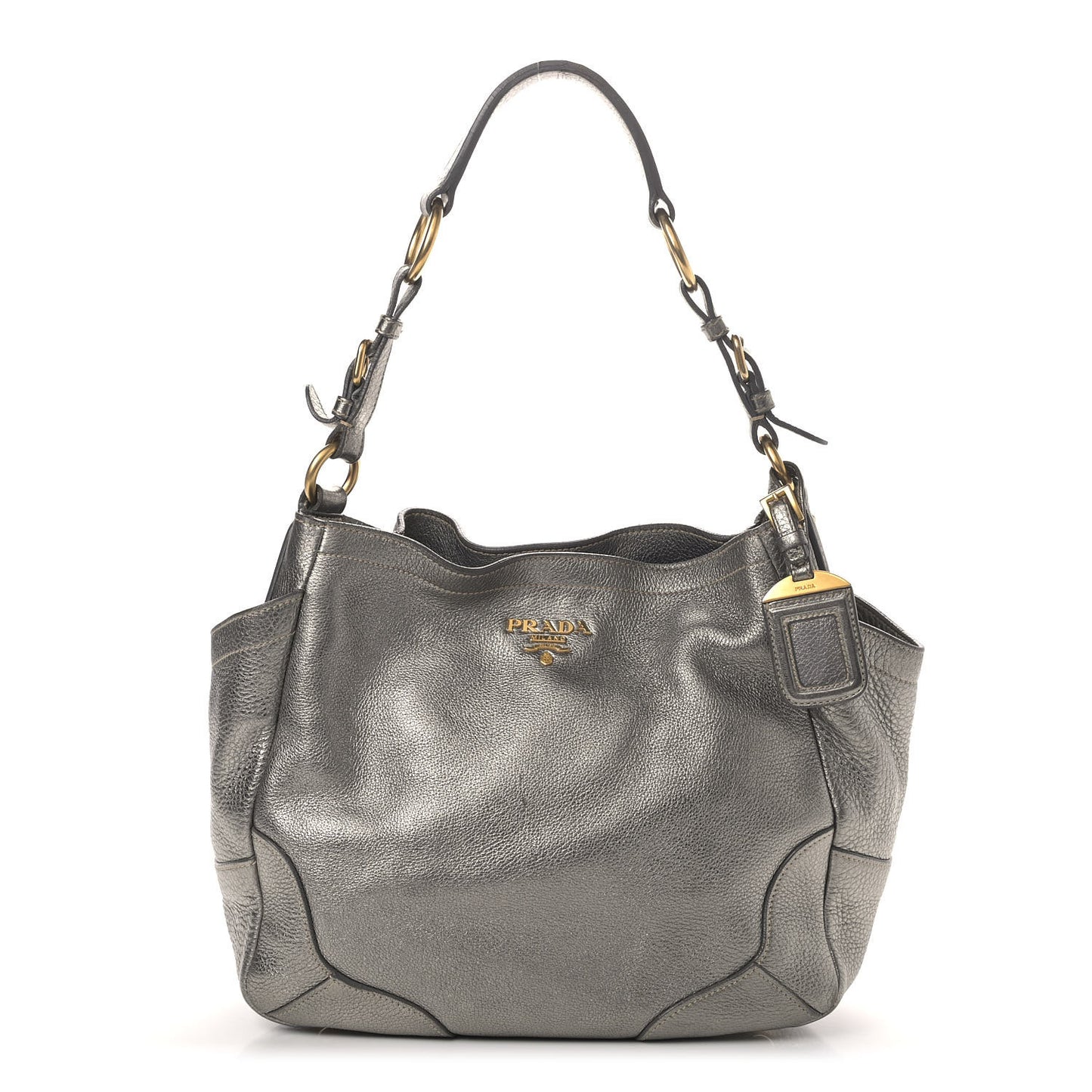 Metallic Vitello Daino Side Pocket Tote Bag Acciaio