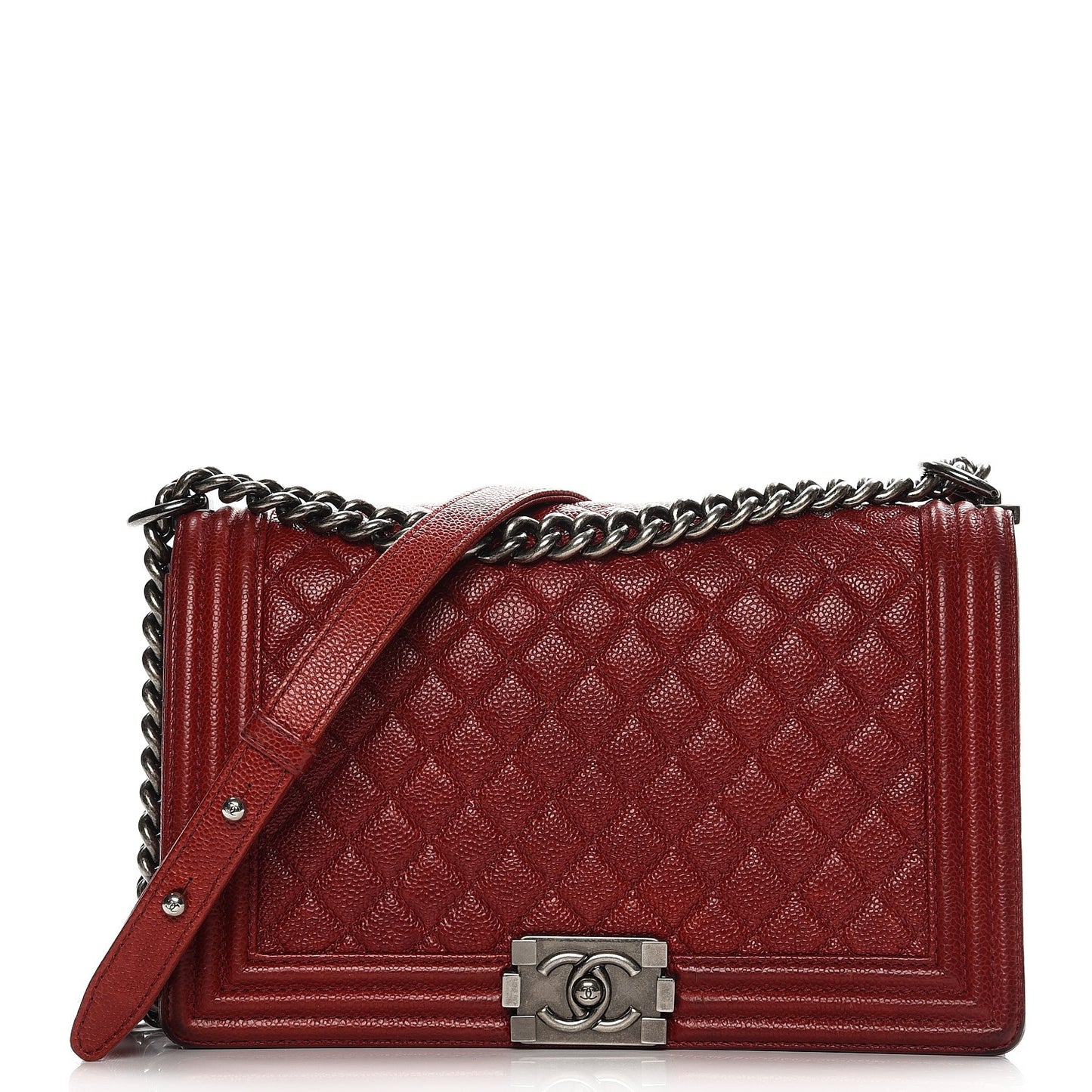 Caviar Quilted New Medium Boy Flap Dark Red