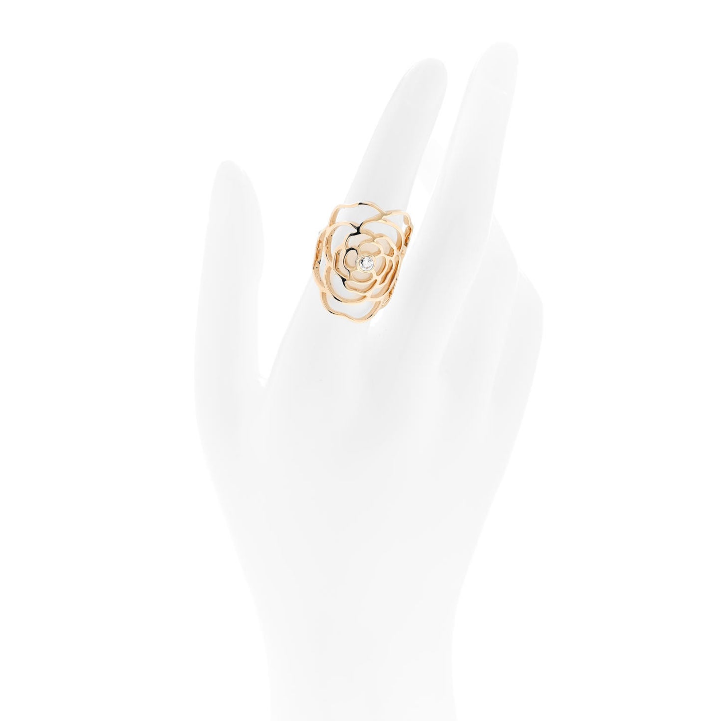 18K Yellow Gold Diamond Petales de Camellia Ring 53 6.5