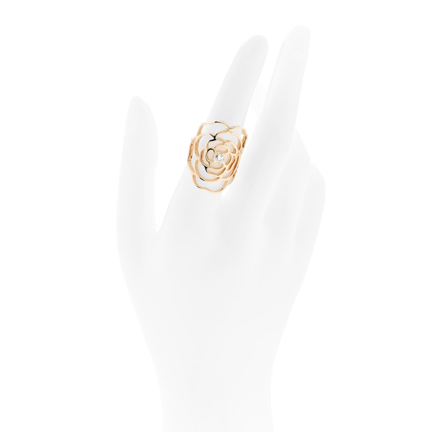 Chanel 18K Yellow Gold Diamond Petales de Camellia Ring 53 6.5 2 of 7