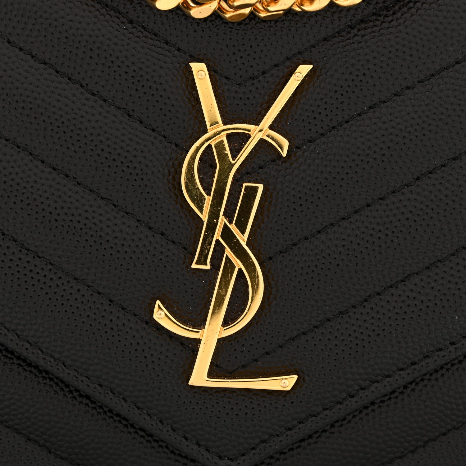 Saint Laurent Grain De Poudre Matelasse Chevron Monogram Chain Wallet Black 11 of 11
