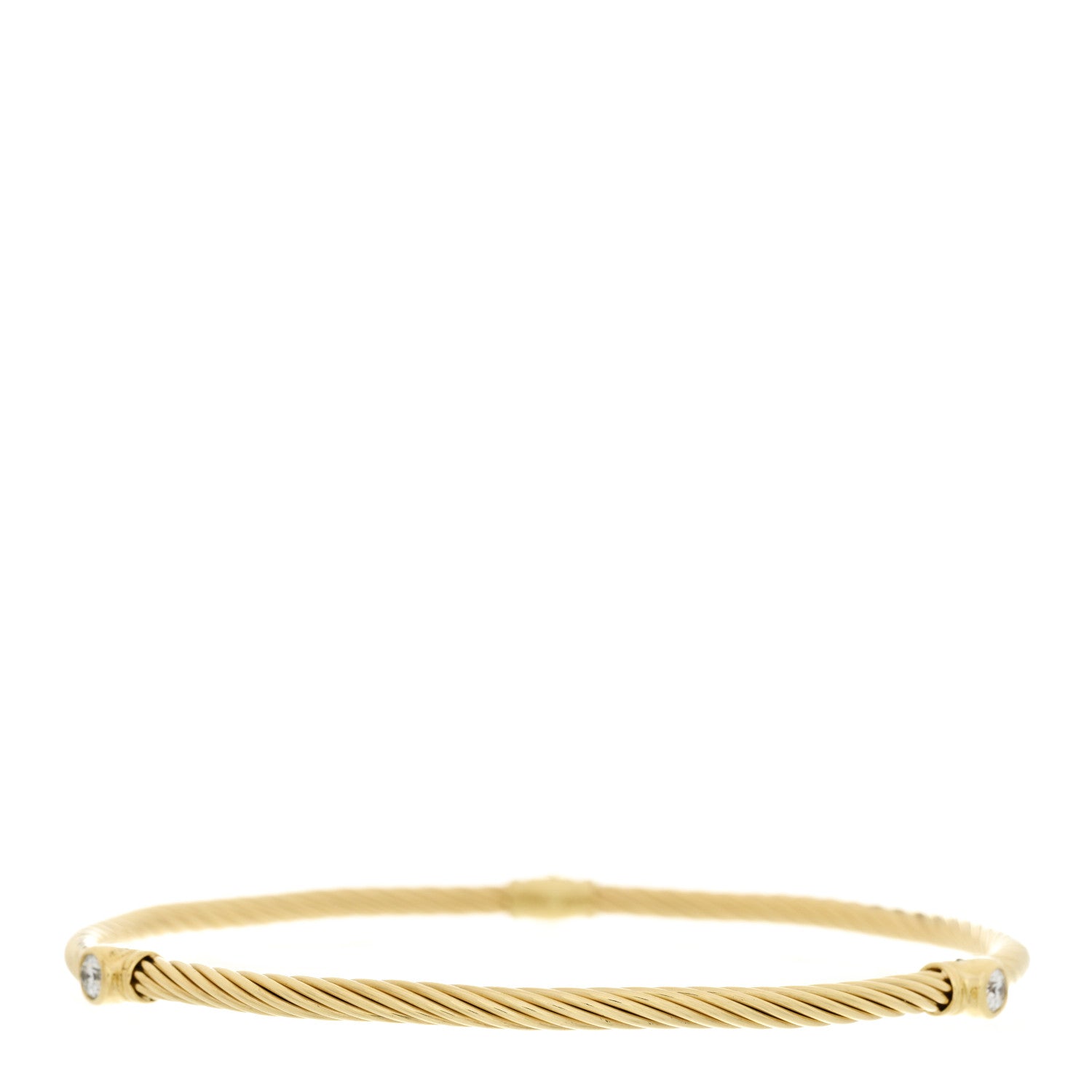 David Yurman 18K Yellow Gold Diamond 3mm Three Station Bangle Bracelet 2 of 3