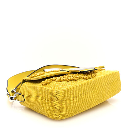 Fendi Rolling Stone Vitello Seta Bead Embroidered Re-Edition Baguette Giallo 4 of 10