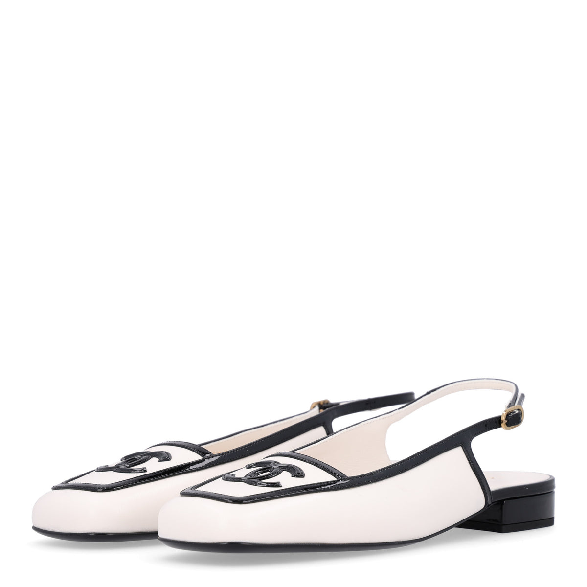 Chanel Lambskin Patent Calfskin CC Slingback Sandals 38 White Black 4 of 11