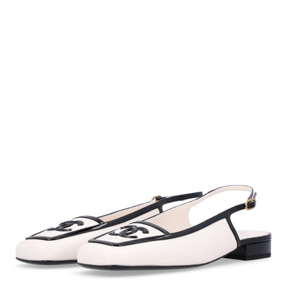 Chanel Lambskin Patent Calfskin CC Slingback Sandals 38 White Black 4 of 11