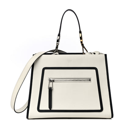 Fendi Vitello Century Opaco F is Fendi Bi-Color Small Runaway Satchel White Ice Black 1 of 13