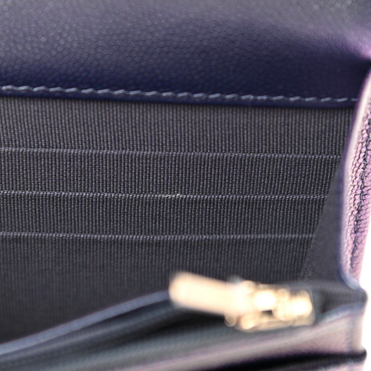 Iridescent Caviar Quilted Wallet On Chain WOC Dark Blue