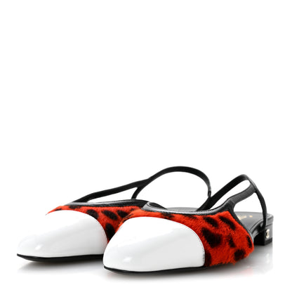 Chanel Lamb Hair Patent Calfskin Cap Toe CC Slingback Sandals 38 Orange Black White 4 of 10
