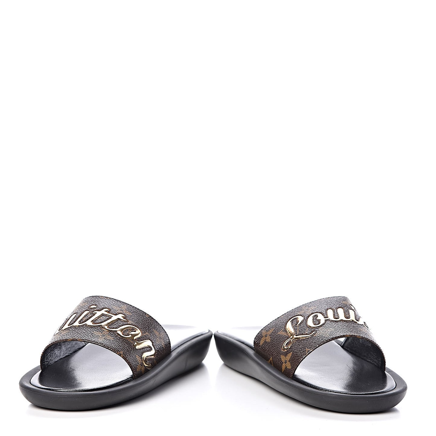 Metallic Calfskin Monogram Logo Sunbath Slide Sandals 38