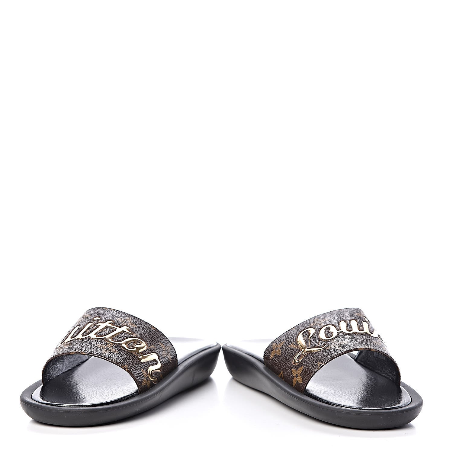 Louis Vuitton Metallic Calfskin Monogram Logo Sunbath Slide Sandals 38 6 of 9
