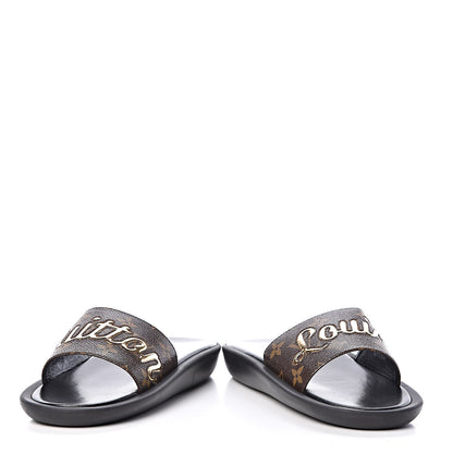 Louis Vuitton Metallic Calfskin Monogram Logo Sunbath Slide Sandals 38 6 of 9