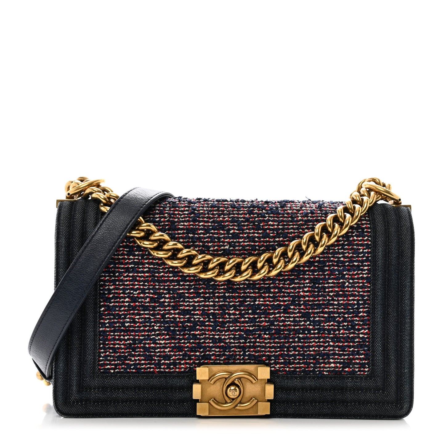 Tweed Denim Medium Boy Flap Navy Blue