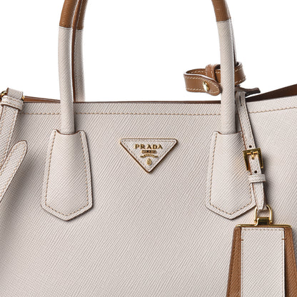 Prada Saffiano Cuir Small Bi-Color Double Bag Talco Caramel 16 of 16
