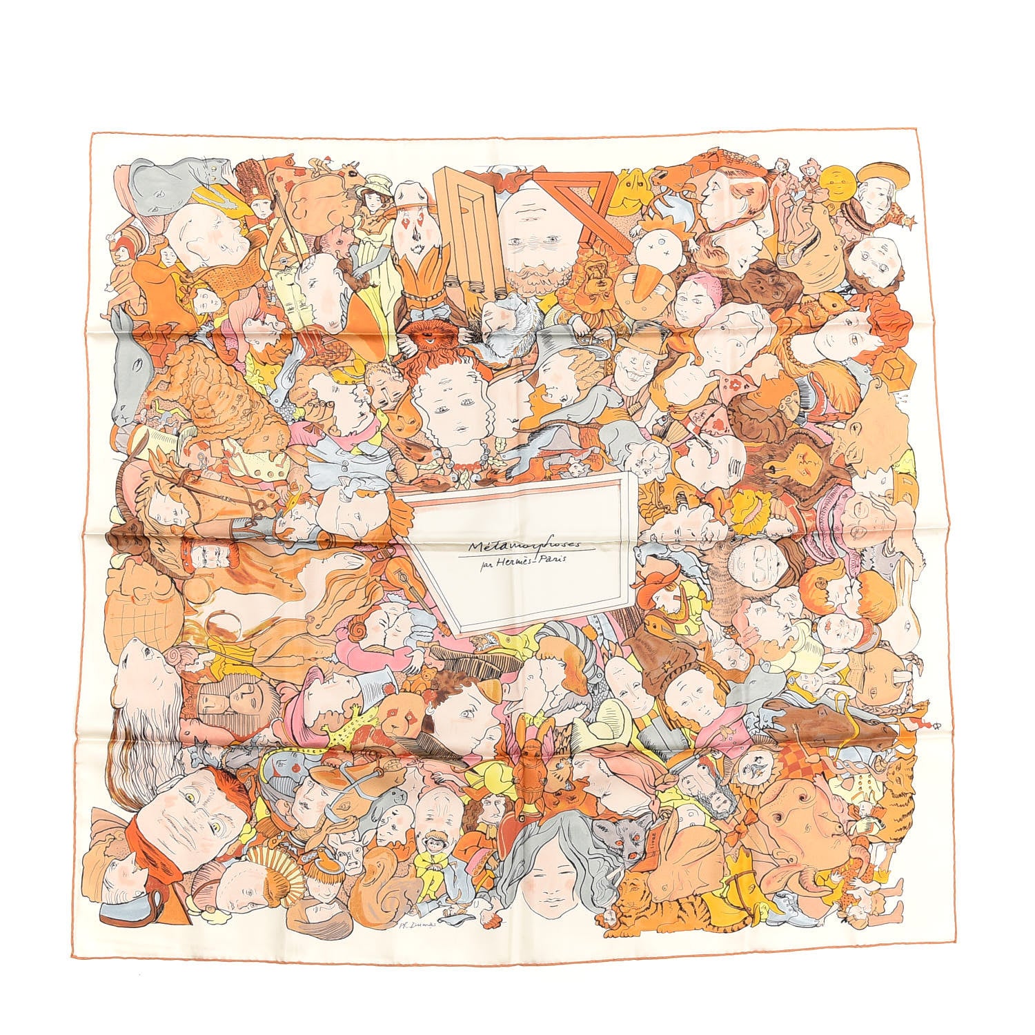 Hermes Silk Metamorphoses Par Paris Scarf 90 Cendre Brun Jaune 1 of 5