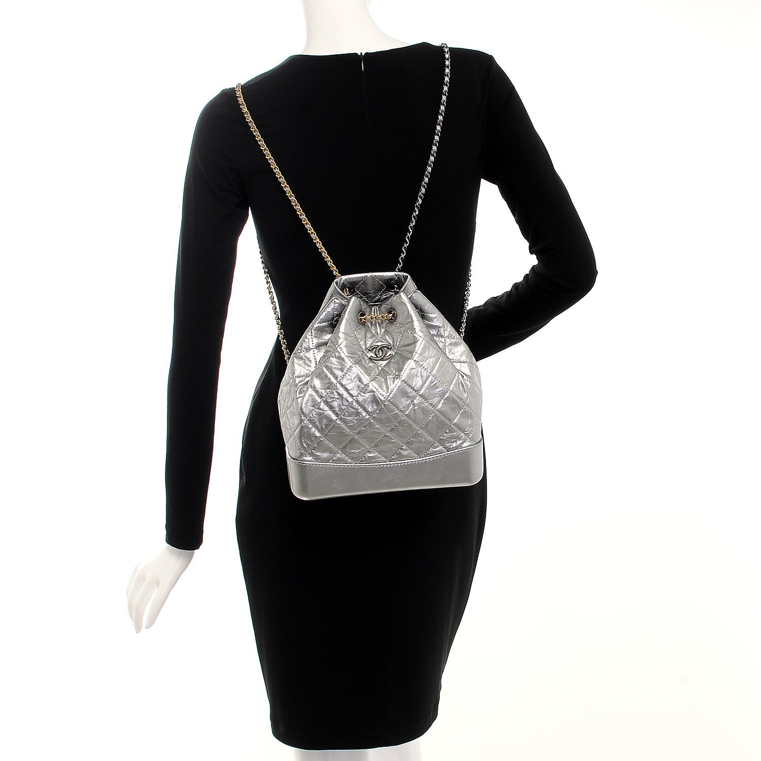 Chanel Metallic Crumpled Calfskin Quilted Gabrielle Backpack Silver 2 of 8