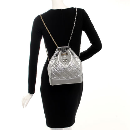 Chanel Metallic Crumpled Calfskin Quilted Gabrielle Backpack Silver 2 of 8