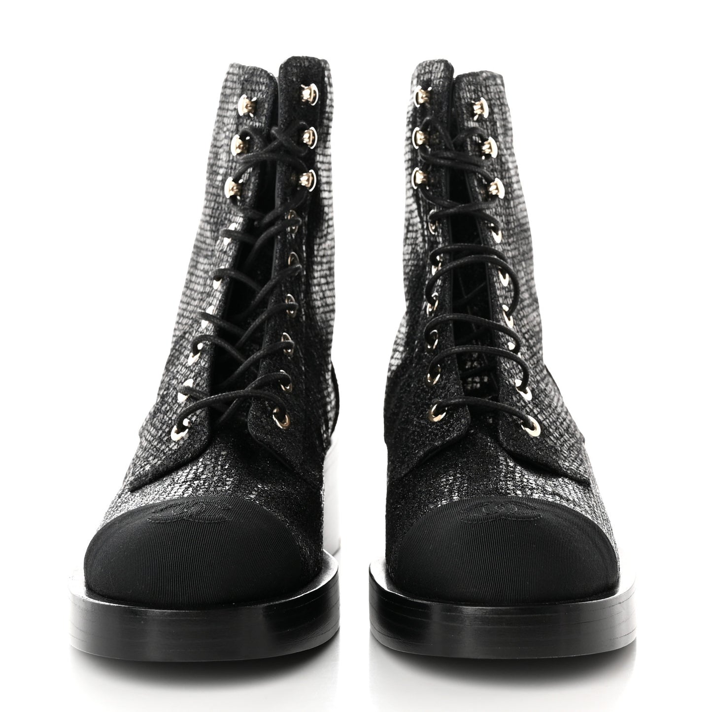 Fabric Grosgrain CC Combat Short Boots 37.5 Black