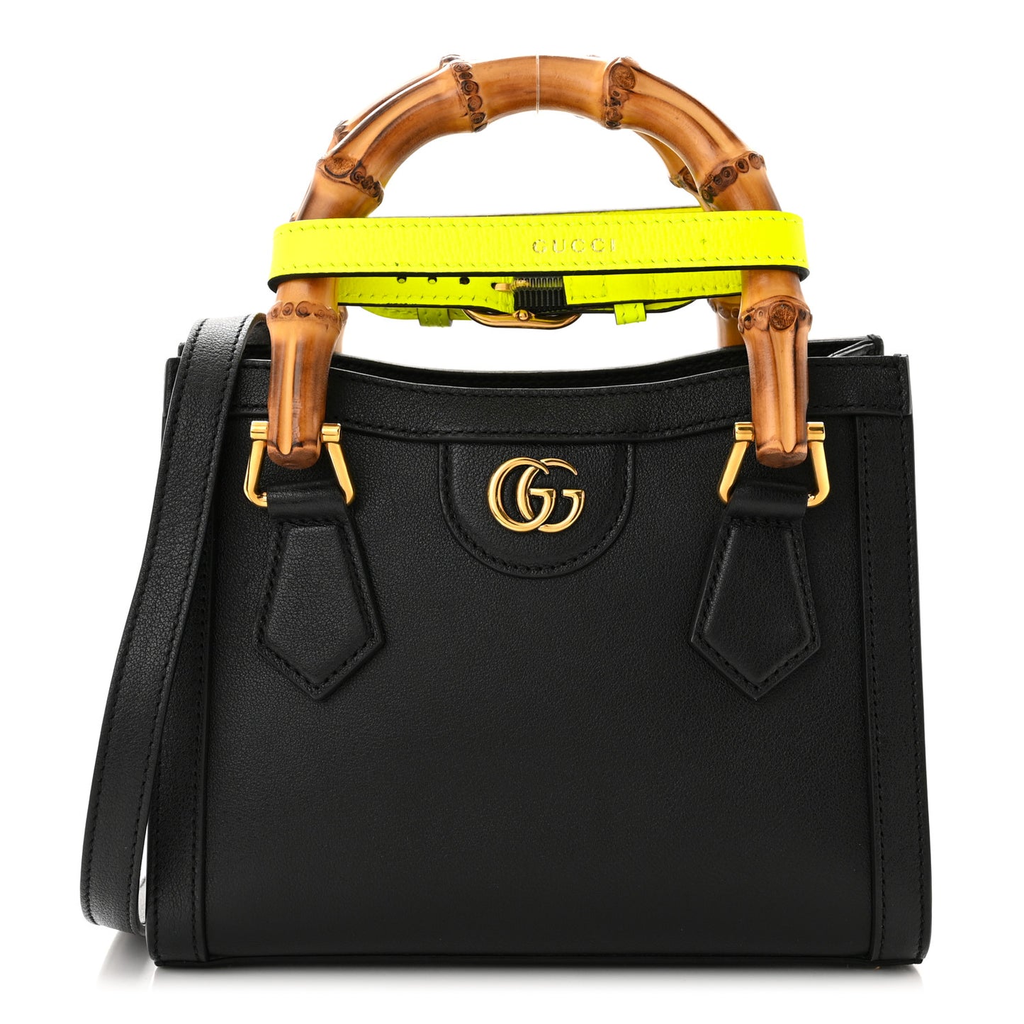 Wonka Grain Calfskin Mini Diana Tote Bag Black Yellow Fluo