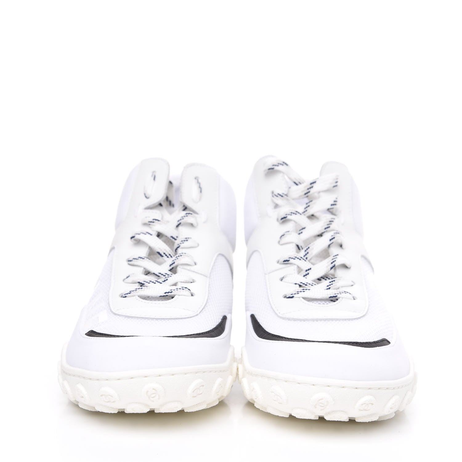Chanel Calfskin Mesh Lycra Womens Logo High Top Sneakers 37 White 2 of 8