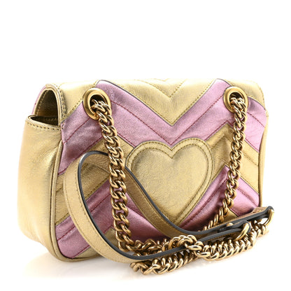 Gucci Metallic Calfskin Matelasse Mini GG Marmont Shoulder Bag Gold Pink 3 of 10