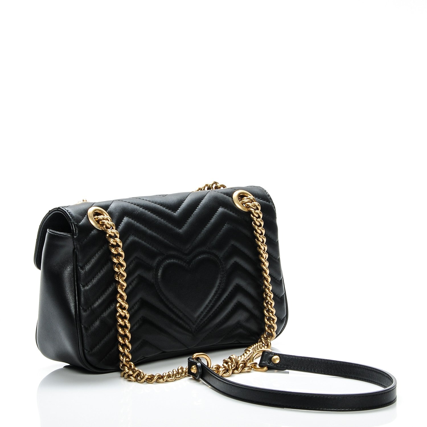 Gucci Calfskin Matelasse Small GG Marmont Shoulder Bag Black 3 of 14
