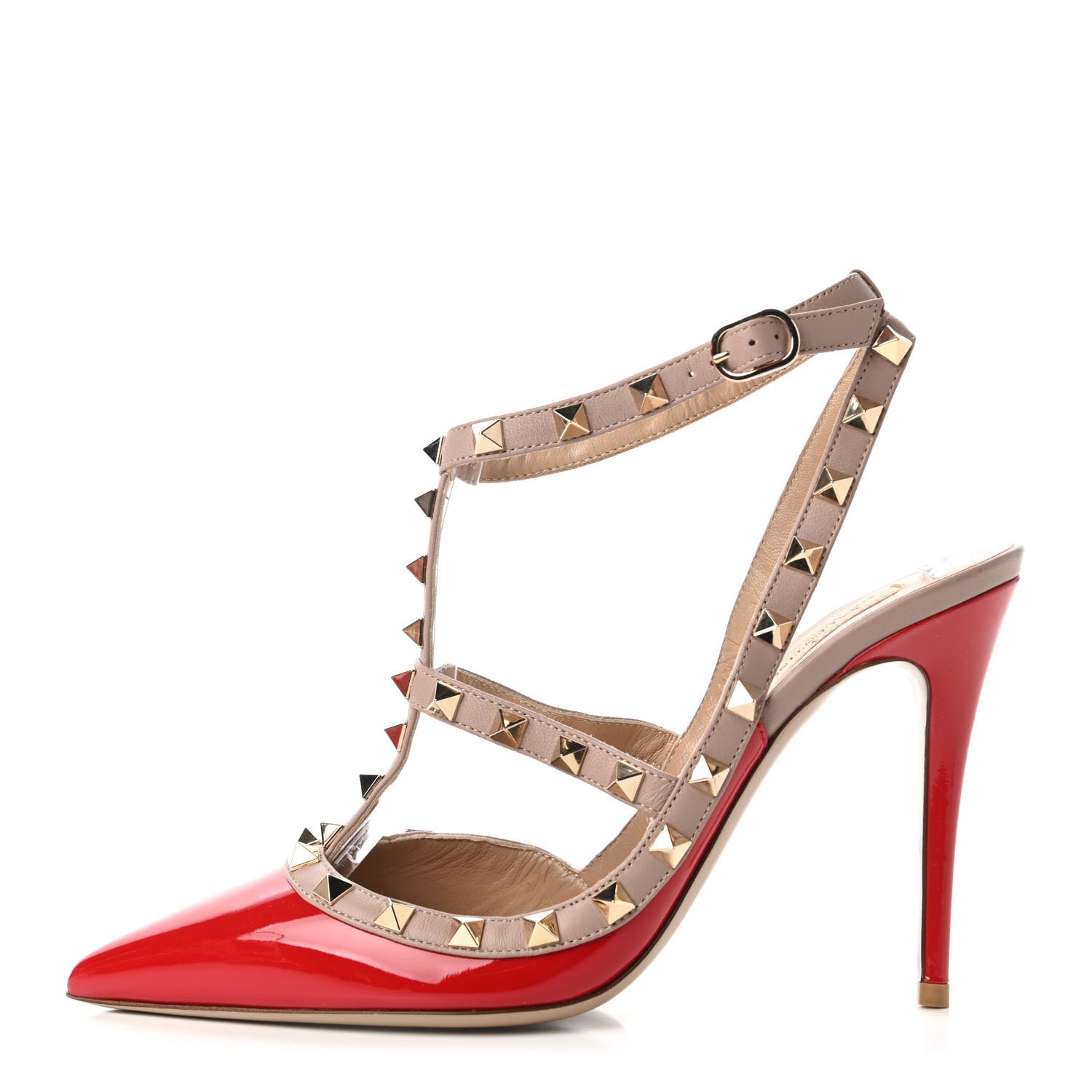 Valentino Garavani Patent Nappa Rockstud Ankle Strap 100mm Pumps 39.5 Rosso Valentino Poudre 1 of 9