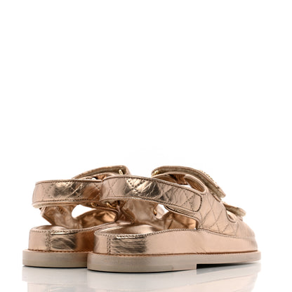 Chanel Iridescent Lambskin Quilted Velcro Dad Sandals 36 Light Bronze 5 of 11