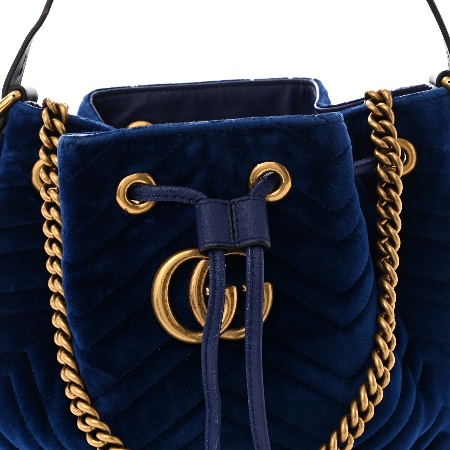 Gucci Velvet Matelasse GG Marmont Bucket Bag Cobalt Blue 8 of 10