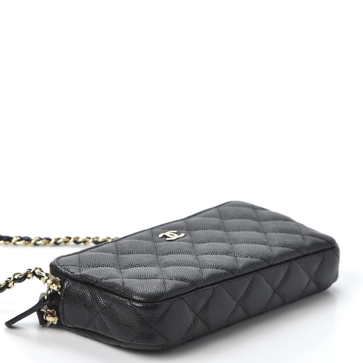 Caviar Quilted Small Clutch With Chain Black
