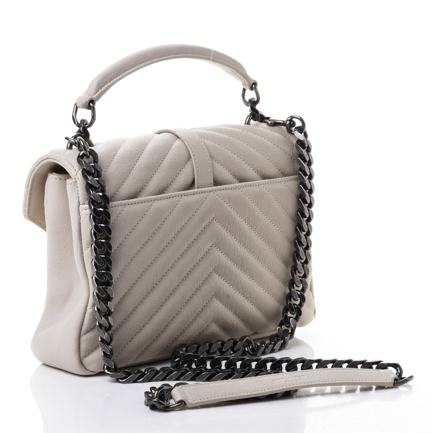 Sheepskin Matelasse Chevron Monogram Medium College Bag Crema Soft