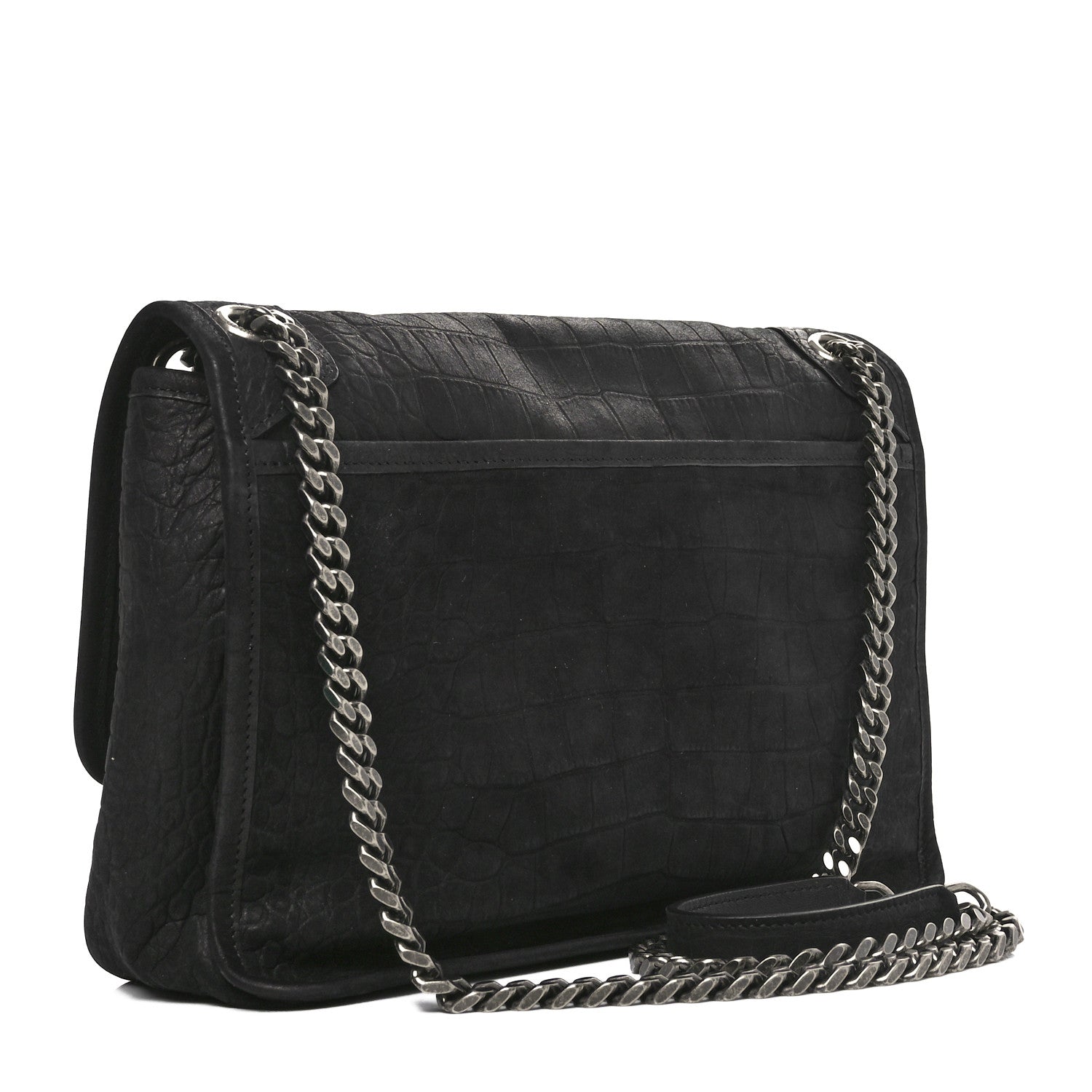 Saint Laurent Nubuck Crocodile Embossed Monogram Medium Niki Chain Satchel Black 3 of 10